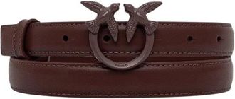 Pinko Love Birds Dunne Leren Riem 2cm - Dames - Riemen - Bruin - S - Leer - Accessoires