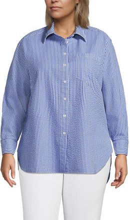 Lands End Oversized Seersucker Shirt in Clear Blue/white Stripe at Nordstrom, Size 2X
