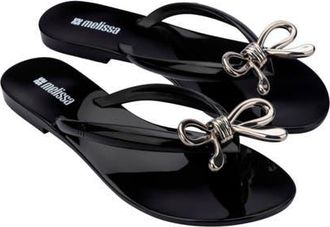Melissa Harmonic Iris Flip Flop in Black/silver at Nordstrom, Size 10