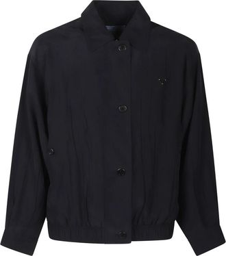 Prada Washed Silk Jacket - Dames - Zomerjassen - Blauw - M - Leer - Jassen