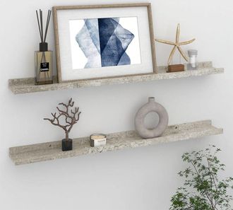 vidaXL Wall Shelf Set of 2 Concrete Gray MDF 31.5 x 3.5 x 1.2 in