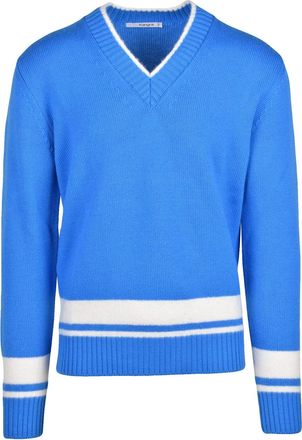 KANGRA Light Blue V-Neck Sweater With White Stripe Accents