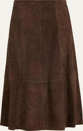 Vince Mid-Rise Flared Suede Skirt