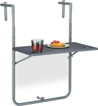 Relaxdays Relaxdays Balcony Hanging Table Foldable, WxD: 59.5 x 63 cm, Height Adjustable, 2 Cup Holders, Grey