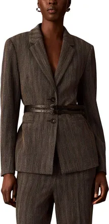 Calvin Klein Two Button Belted Notch Collar Jacket