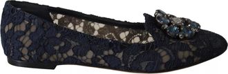 Dolce & Gabbana Blue Crystal Loafer Lace Ballet Flats Womens Shoes (Pre-Owned)