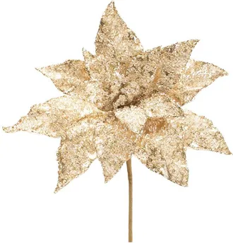 Melrose International Set Of 6 Beaded Poinsettia Flower Stem