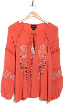 Forgotten Grace Embroidered Keyhole Long Sleeve Tunic Top in Orange at Nordstrom Rack, Size X-Large