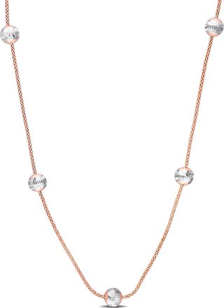 Mimi & Max 6mm White Ball Station Chain Necklace in Rose Plated Sterling Silver - 16 in