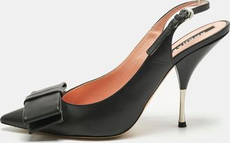 Rochas Black Leather Bow Slingback Pumps