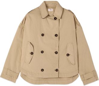 Oltre Korte Katoenen Trenchcoat - Dames - Trenchcoats - Beige - XS - Katoen - Jassen