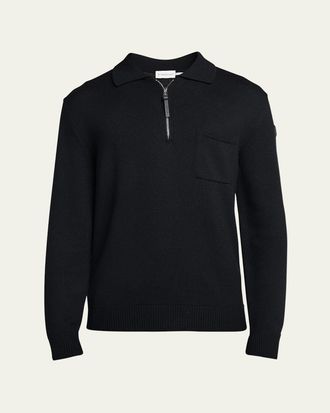 Moncler Mens Long-Sleeve Zip Polo Sweater