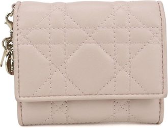 Dior Lady Dior Pink Leather Wallet (Tri-Fold) (Pre-Owned)