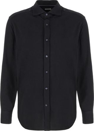 Brunello Cucinelli Zijden-Katoenen Overhemd met Lange Mouwen - Heren - Casual Overhemden - Blauw - 2XL - Katoen - Overhemden