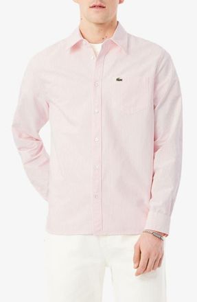 Lacoste Essentials Stripe Cotton Button-Up Oxford Shirt in Miami/White at Nordstrom, Size 44