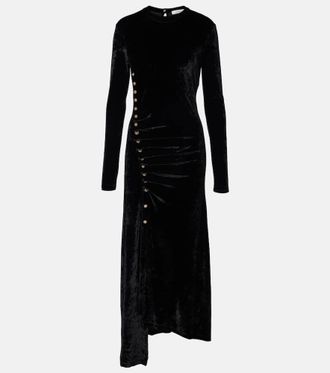 Paco Rabanne Embellished ruched velvet midi dress