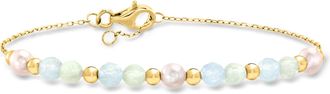 RS Pure by Ross-Simons Aquamarine and 4-4.5mm Prehnite Bead Bracelet With 4.5-5mm Cultured Pearls in 18kt Gold Over Sterling