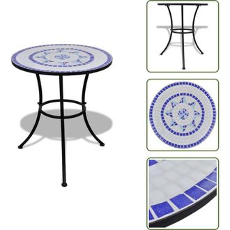 vidaXL The Living Store Tavolo da Bistrot Blu e Bianco 60 cm a Mosaico - Tavolo da Giardino