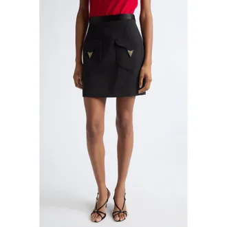 Versace Stretch Virgin Wool Miniskirt in Black at Nordstrom, Size 44
