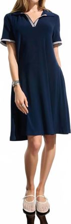Joseph Ribkoff Silky Knit Trapeze Dress With Polo Collar In Indigo