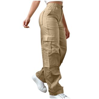 Generic Womens Black Trousers, Cargo Trousers Women High Waisted Work Trouser Multiple Pockets Hiking Walking Combat Pants Casual Outdoor Bottoms Streetwear S