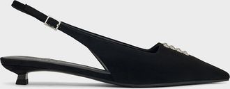 Charles & Keith Faux Suede Crystal-Embellished Slingback Pumps