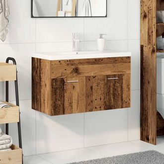 Berkfield Home Sink Cabinet with Built-in Basin & Faucet Old Wood in Brown