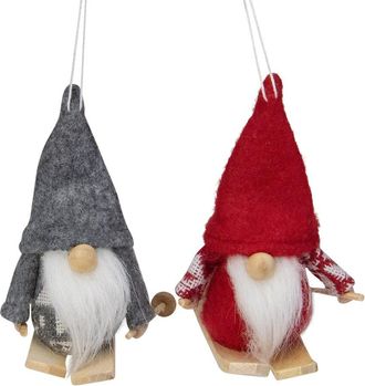Northern Lights Dnu Unprofitable Northlight Set Of 2 Gray And Red Skiing Santa Gnome Christmas Ornaments 4In