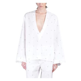 The Attico Blouses, female, White, Size: XS Blusa in popeline scollo profondo a V stampa con logo all-over maniche lunghe