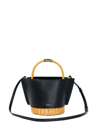 sacai Medium Leather and Rattan Basket Ba