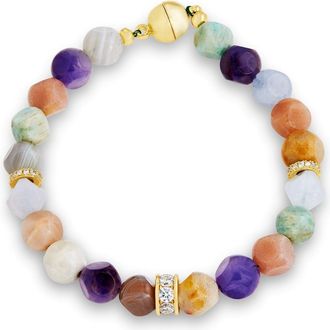 Savvy Cie Jewels GOLD PLATED MAGNETIC CLASP WITH A WHITE CZ CYLINDER 7.50 LONG BRACELET 0.43 WIDTH MULTI COLOR STONES