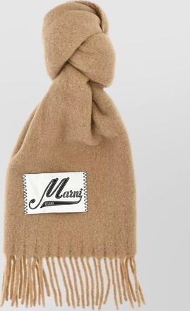 Marni logo patch scarf with fringed edges