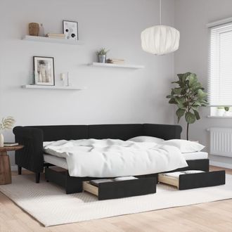 vidaXL Sof&aacute; Cama Nido Con Cajones Terciopelo Negro 80x200 Cm Vidaxl