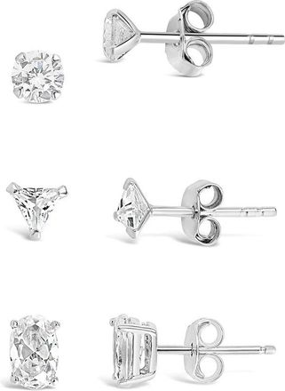 Sterling Forever Silver Cz Set Of 3 Everyday Stud Earrings