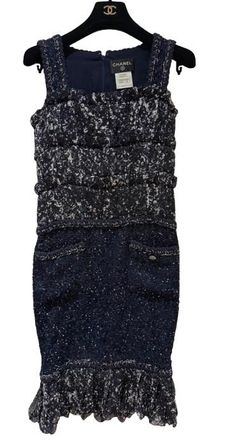 Chanel Silk Tweed Navy Dress Size XS