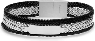 Steeltime Mens Double Layer ID Bracelet in Black at Nordstrom Rack