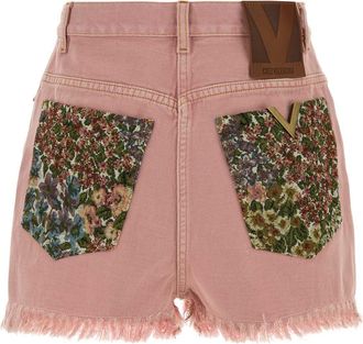 Valentino Garavani Womens Pink Denim Shorts Oldrose Cotton Flax (or Linen)