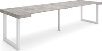Skraut Home Mesa Consola extensible, Mesa comedor plegable, 300, Para 14 comensales, Patas madera maciza, Estilo Moderno, Gris Cemento - Skraut Home