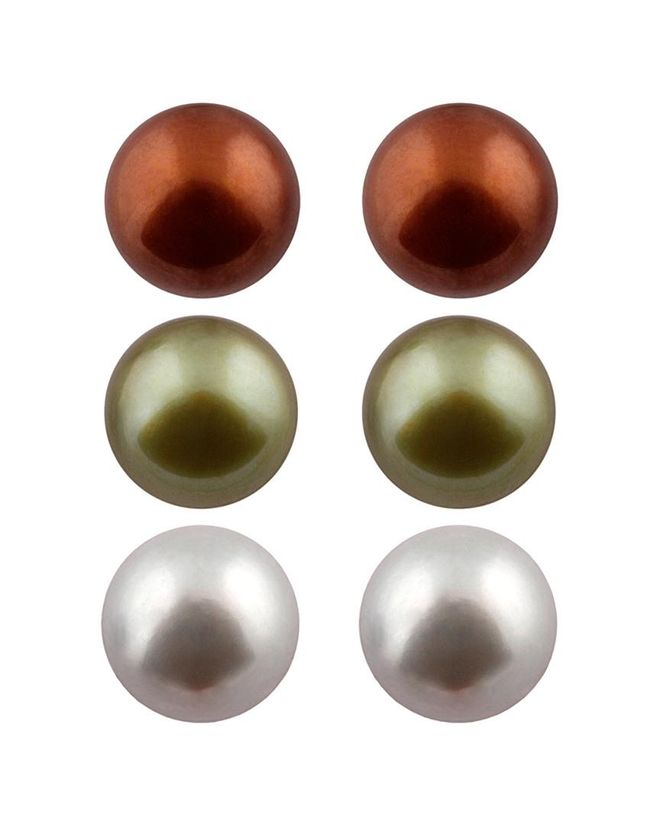 Silver 8-9mm Freshwater Pearl Set of 3 Studs