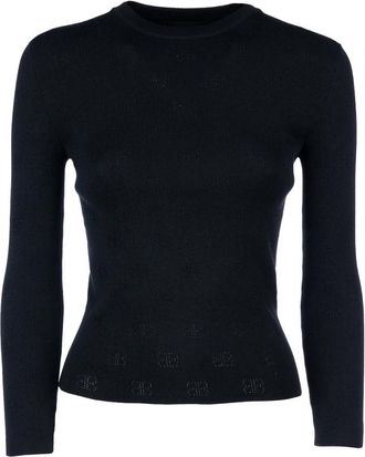 Balenciaga BB-patroon Open Gebreide Jumper - Dames - Ronde hals truien - Zwart - L - Wol - Truien & Vesten