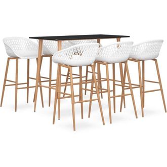 vidaXL Mesa Alta Y Taburetes De Bar 7 Piezas Negro Y Blanco Vidaxl