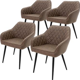 ML Design Ml-design - Set 4x Sillas De Comedor Marr&oacute;n Estilo Moderno Asiento Tapizado Pu Piel De Imitaci&oacute;n Patas De Metal Negras Con Respaldo Y Apoyabrazos Sill
