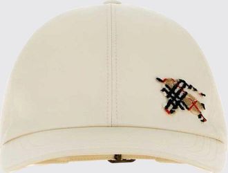 Burberry Cappello da baseball in cotone bianco con logo Equestrian Knight ricamato
