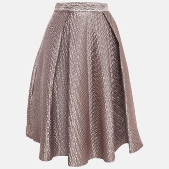 Self Portrait Pink Textured Lame Pleated Midi Skirt