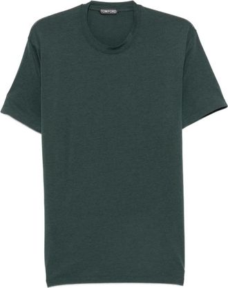 Tom Ford Lyocell Katoenen T-shirt met Ronde Hals - Heren - T-shirts - Groen - S - Katoen - Tops