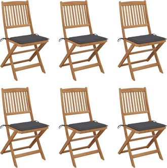 vidaXL Vidaxl - Sillas De Jard&iacute;n Plegables 6 Uds Y Cojines Madera Maciza Acacia