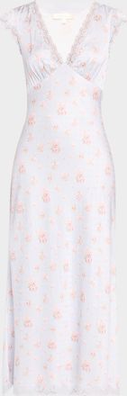 LoveShackFancy Theodore Floral Satin Midi Dress