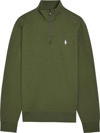 Polo Ralph Lauren Logo-embroidered Half-zip Cotton-blend Sweatshirt - Olive - XL