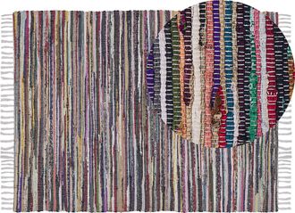 Beliani Alfombra Multicolor De Algod&oacute;n 160 X 230 Cm Rayas Con Flecos Rectangular Hecha A Mano Boho Ecl&eacute;ctico Danca