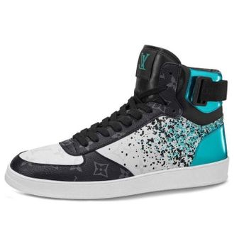 Louis Vuitton Rivoli Ankle Sneakers Metallic Blue with Black Monogram 1A5YKP